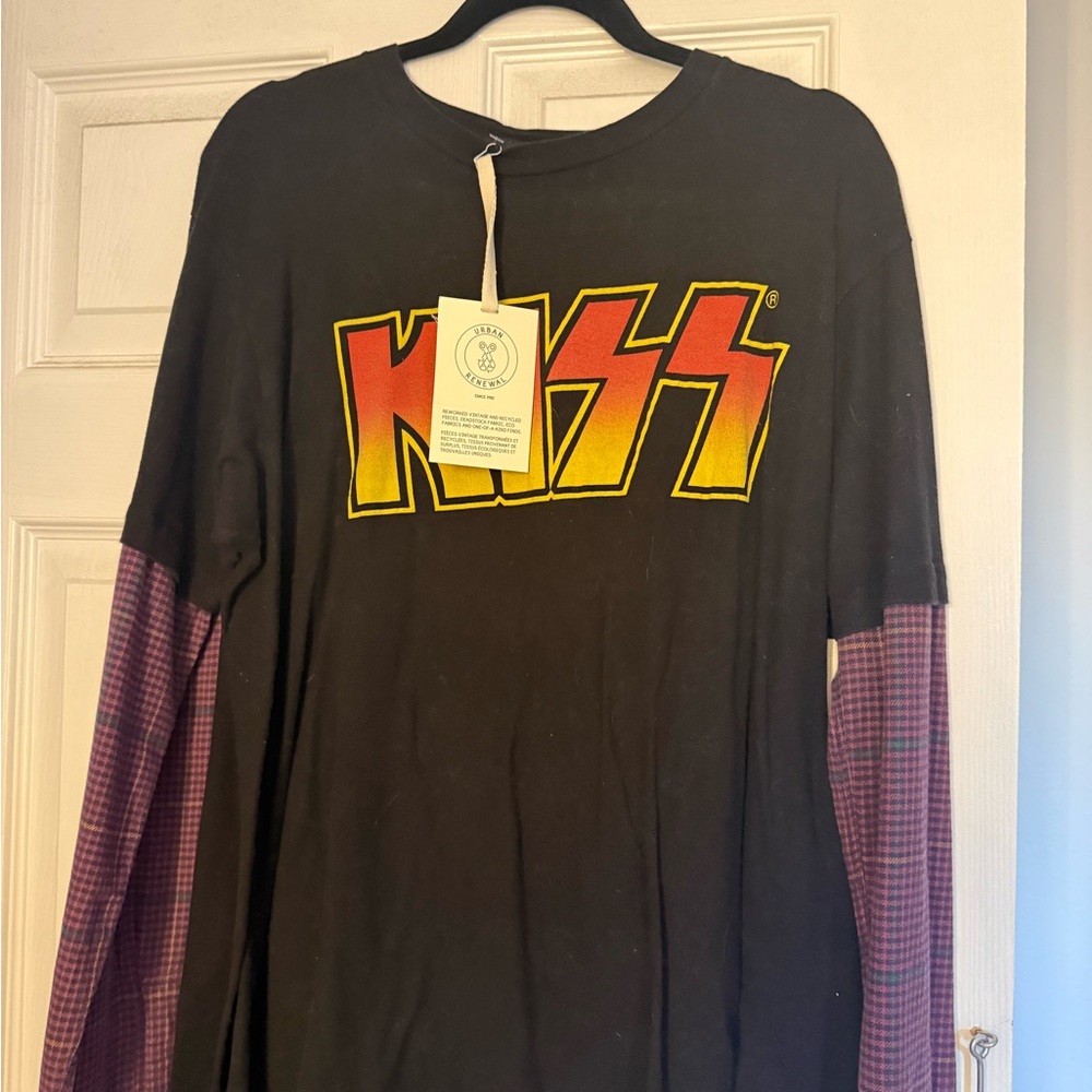 KISS Black and Purple Urban Renewal Remade Long sleeve Tee Flannel
